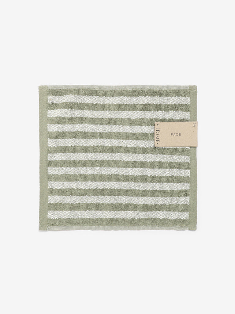 Westside Home Mint Striped Face Towel  - Pack of 2