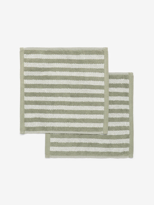 Westside Home Mint Striped Face Towel  - Pack of 2