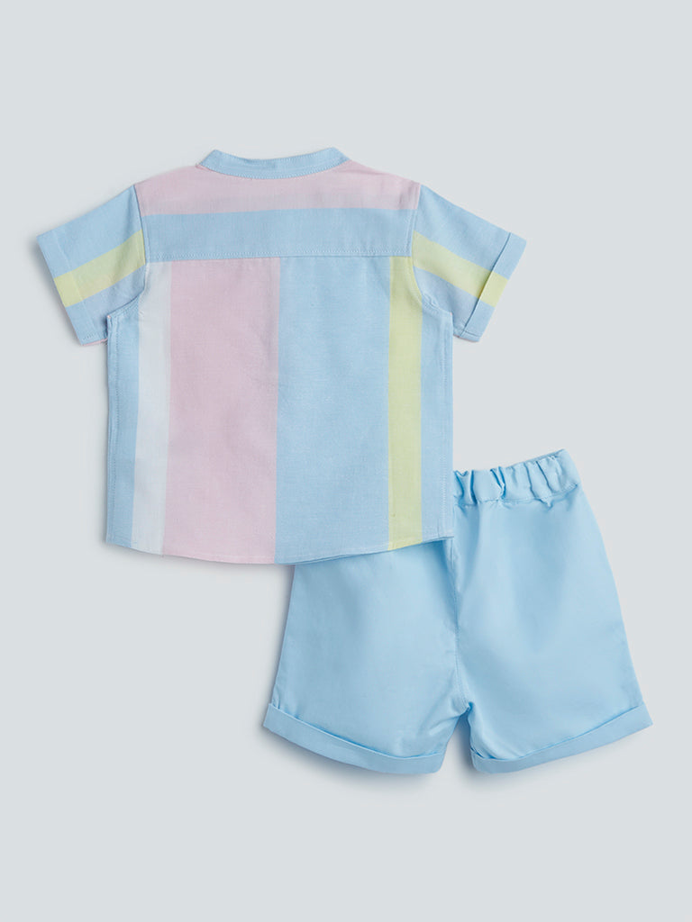 HOP Baby Blue Striped Shirt With Shorts