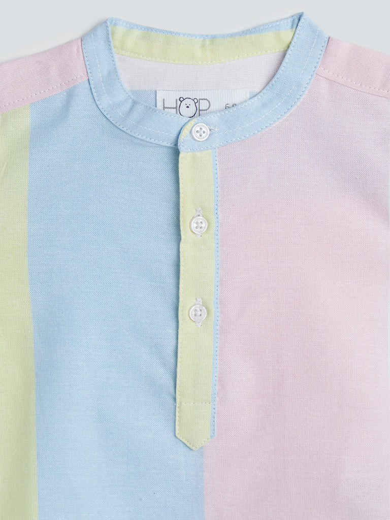HOP Baby Blue Striped Shirt With Shorts