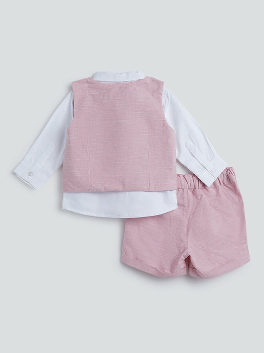 HOP Baby Pink Waistcoat, Shirt And Pants Set