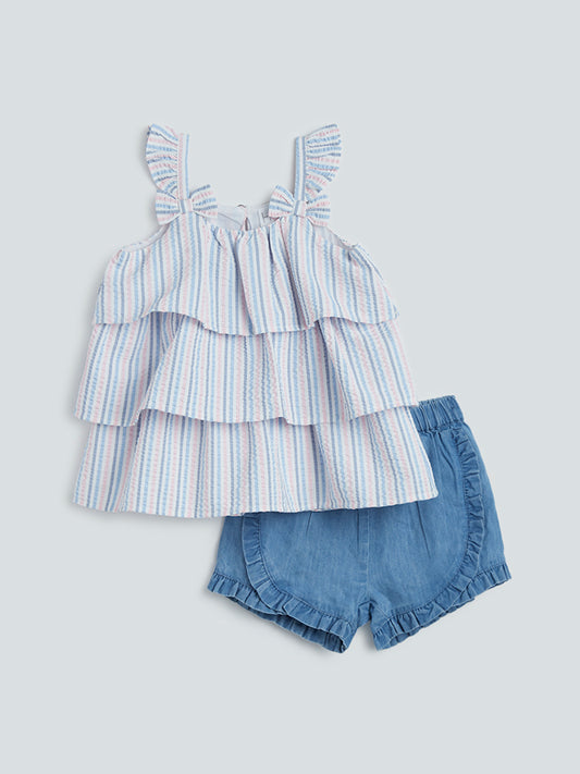 HOP Baby Multicolour Striped Top And Shorts Set