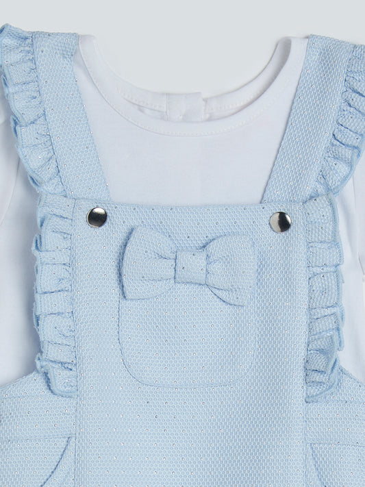 HOP Baby Blue Textured Pinafore and T-Shirt Set