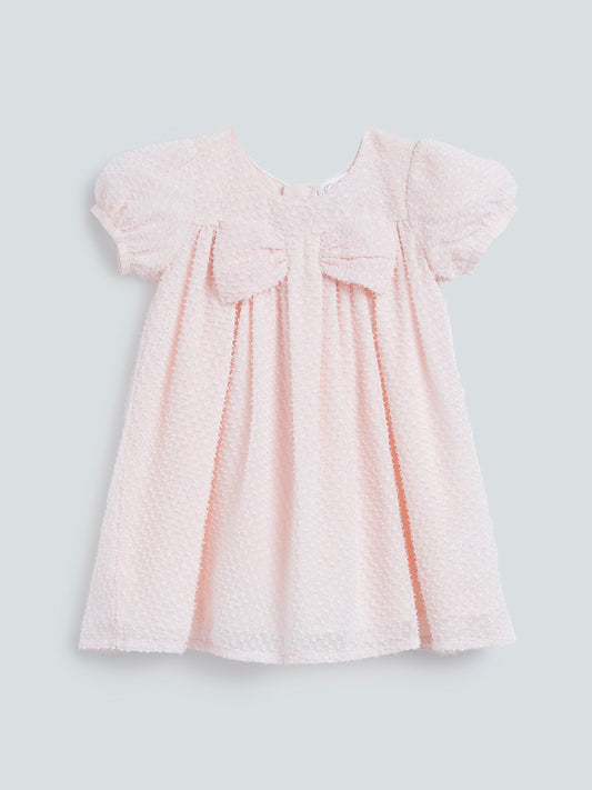 HOP Baby Peach Textured Dress With Bow