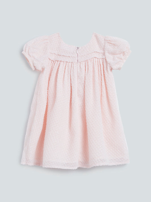 HOP Baby Peach Textured Dress With Bow