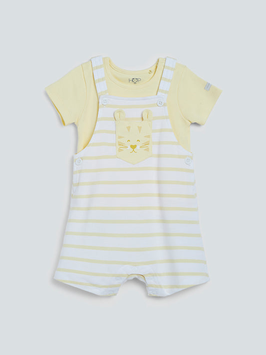 HOP Baby Light Yellow Dungaree And T-Shirt Set