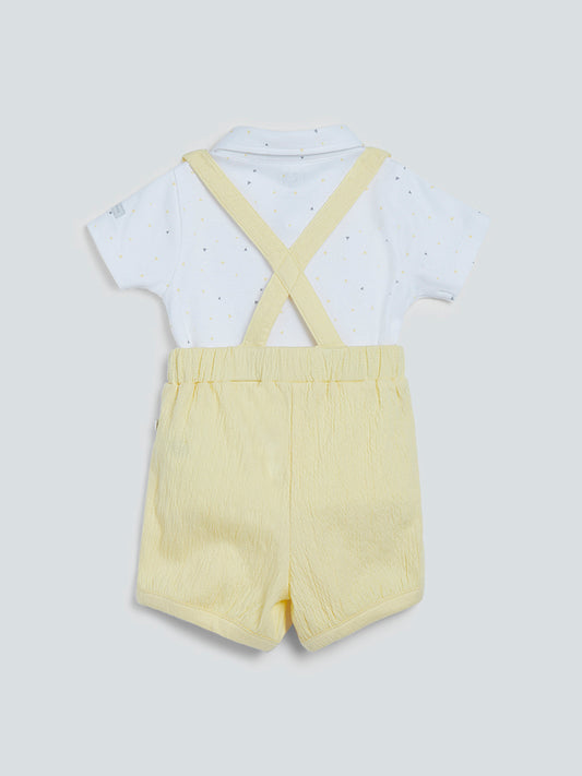 HOP Baby Yellow Dungarees And White T-Shirt Set