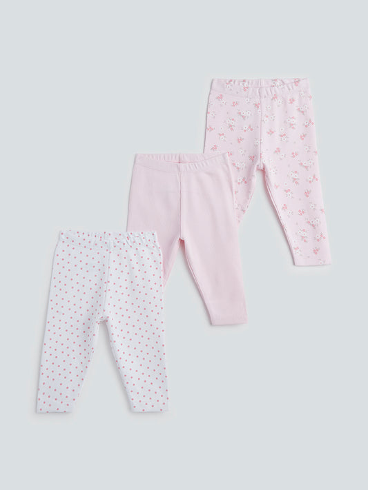 HOP Baby Pink Printed Leggings Set Of Three