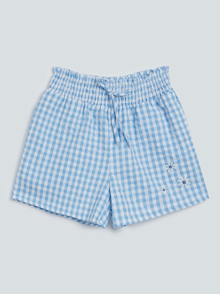 HOP Kids Blue Check Print Shorts