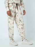 Studiofit Beige Tie-Dye Printed Slim-Fit Joggers