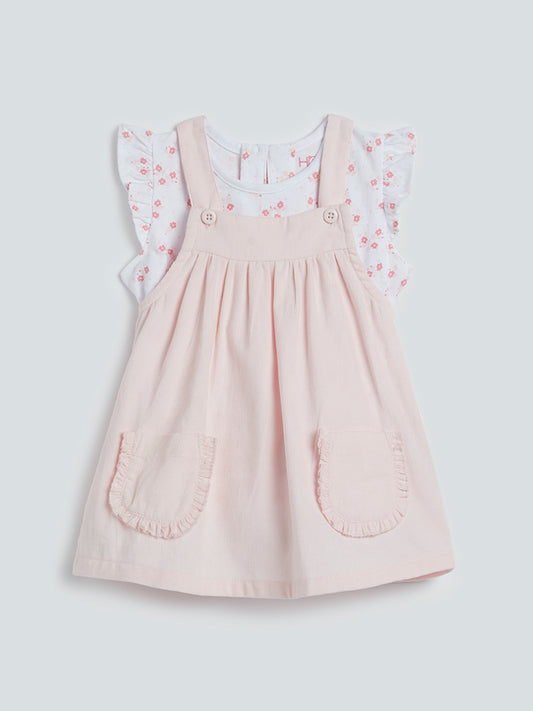 HOP Baby Pink Pinafore Dress with T-Shirt Set