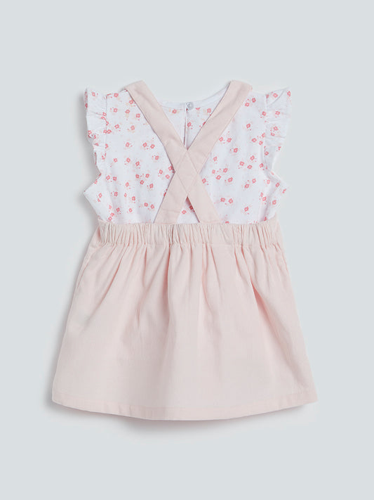 HOP Baby Pink Pinafore Dress with T-Shirt Set