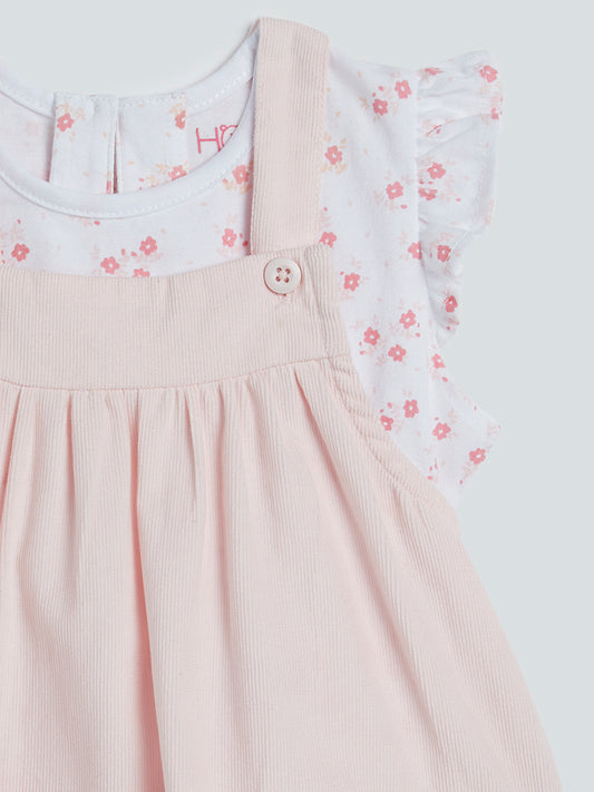 HOP Baby Pink Pinafore Dress with T-Shirt Set