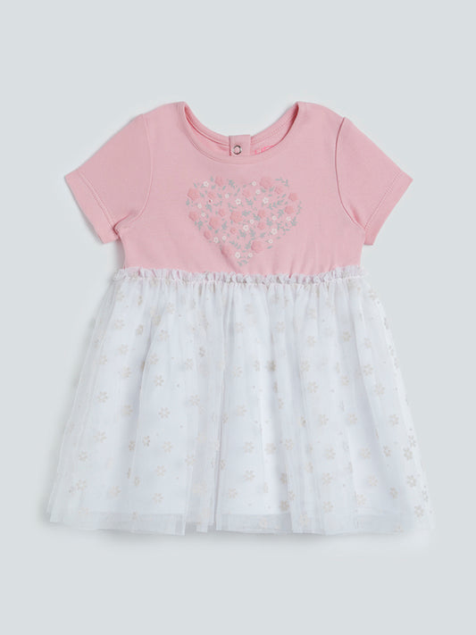 HOP Baby Pink Heart Embroidered Dress