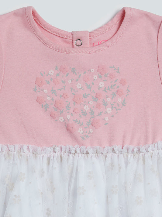 HOP Baby Pink Heart Embroidered Dress