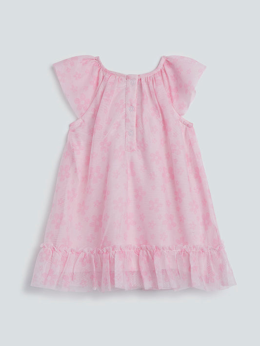 HOP Baby Pink Floral-Patterned Mesh Dress
