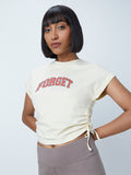 Studiofit Ecru Text-Printed T-Shirt