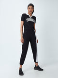 Studiofit Black Text Patterned Polo T-Shirt