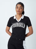 Studiofit Black Text Patterned Polo T-Shirt