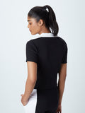 Studiofit Black Text Patterned Polo T-Shirt
