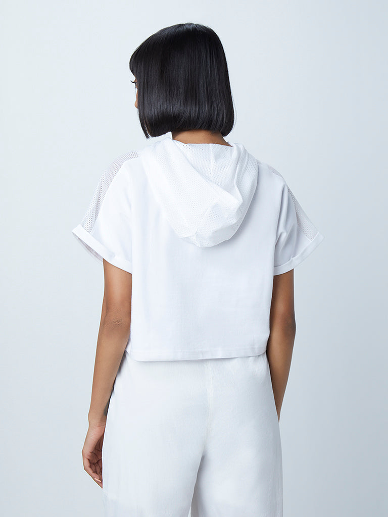 Studiofit White Printed Hooded T-Shirt