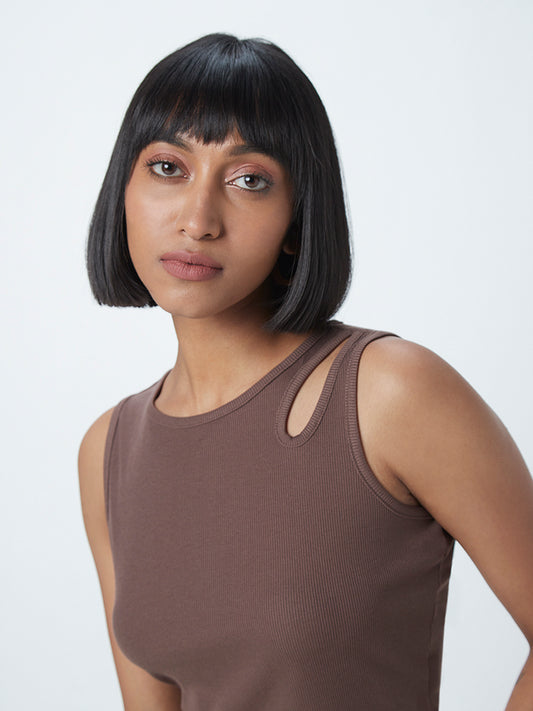Nuon Dark Brown Cut-Out Detail Keyer Top