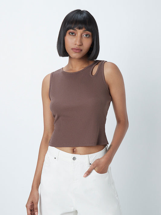 Nuon Dark Brown Cut-Out Detail Keyer Top