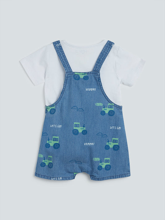 HOP Baby Blue Dungaree And T-Shirt Set