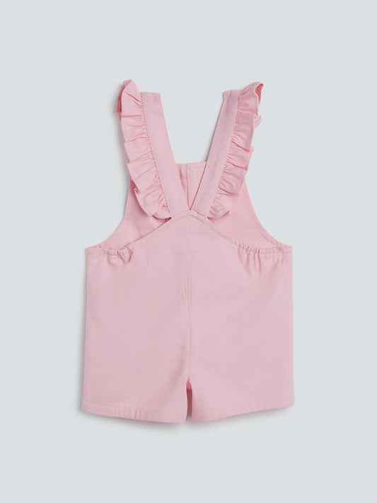 HOP Baby Pink Ruffle Detail Dungarees
