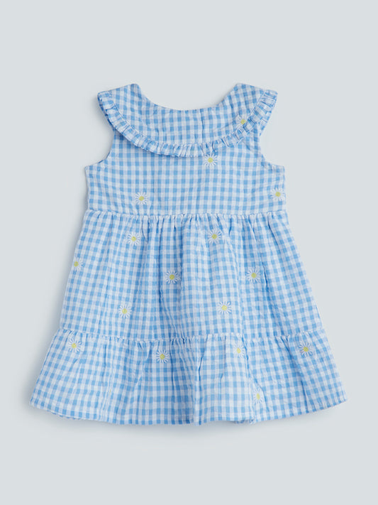 HOP Baby Blue Checkered Tiered Dress