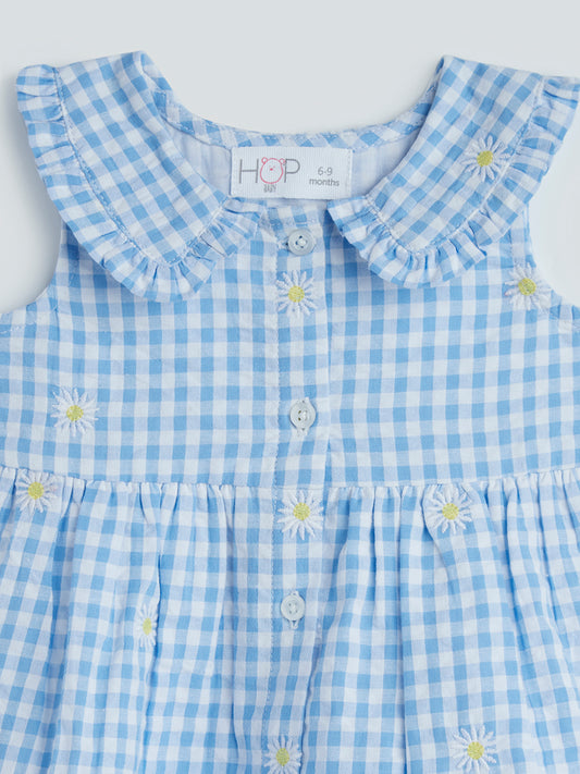 HOP Baby Blue Checkered Tiered Dress