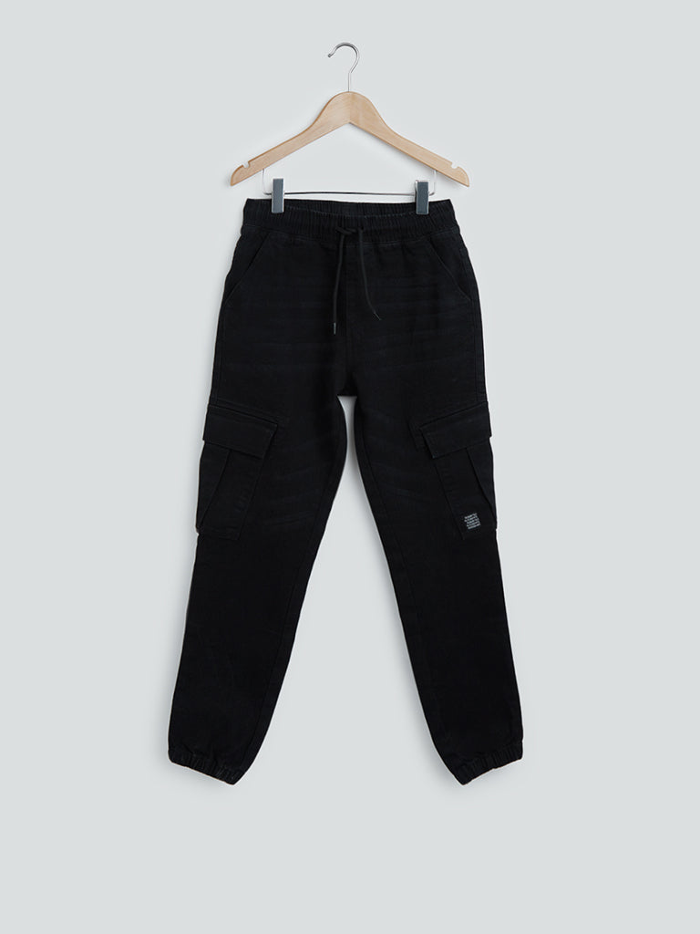 Y&F Kids Black Jogger-Style Jeans