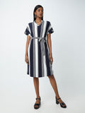 Wardrobe Navy And White Striped Dress With Belt
