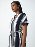 Wardrobe Navy And White Striped Dress With Belt