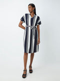 Wardrobe Navy And White Striped Dress With Belt