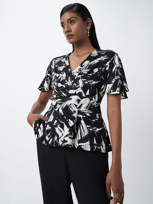 Wardrobe Black Abstract Print Top
