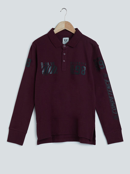 Y&F Kids Wine Embossed Text T-Shirt