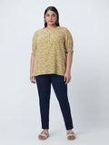 Gia Curves Mustard Floral-Printed Blouse