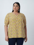 Gia Curves Mustard Floral-Printed Blouse