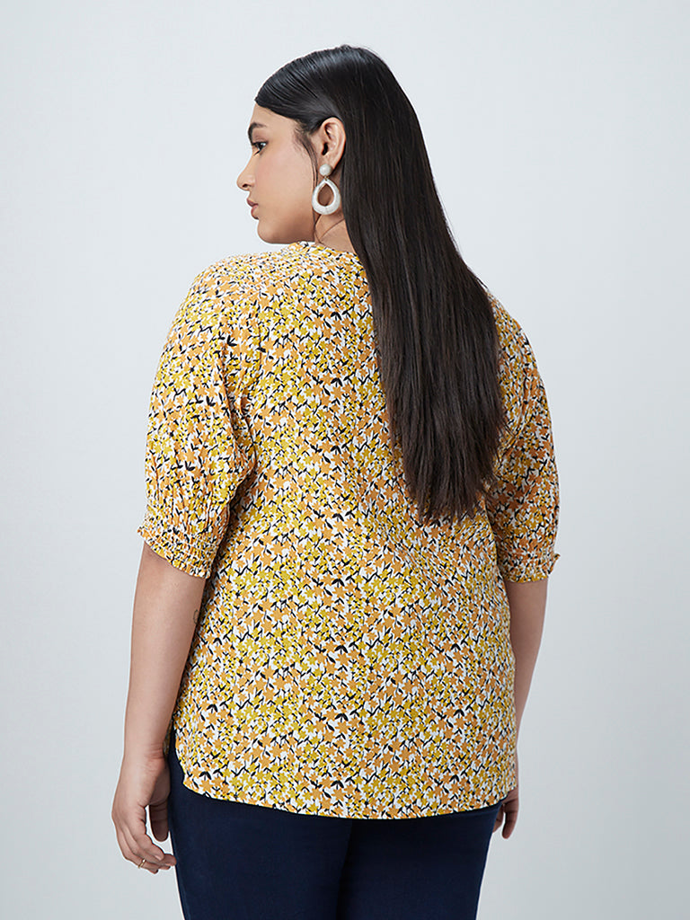 Gia Curves Mustard Floral-Printed Blouse
