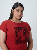Gia Curves Rust Leaf-Print T-Shirt