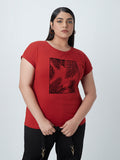 Gia Curves Rust Leaf-Print T-Shirt
