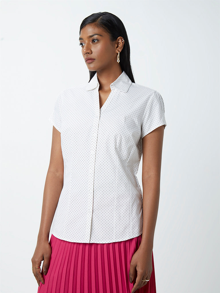 Wardrobe White Polka-Dot Print Shirt