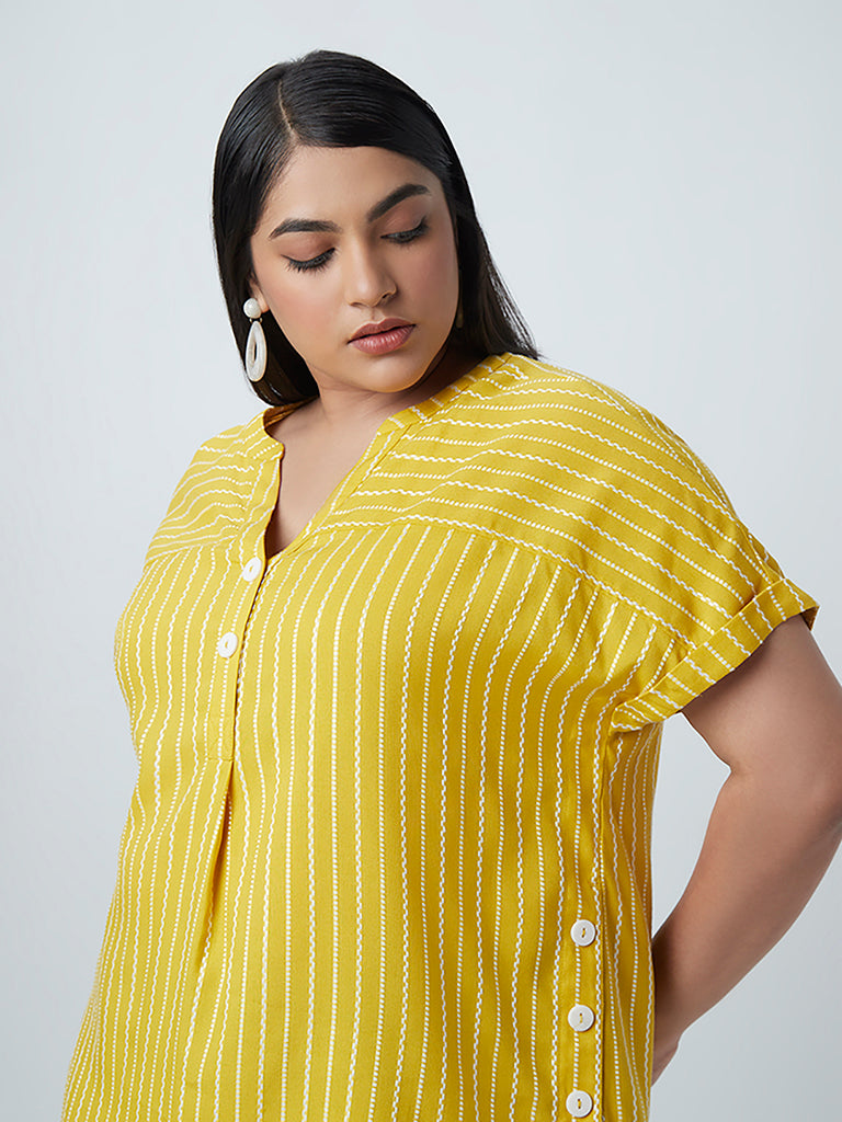 Gia Curves Mustard Stripe-Patterned High-Low Top