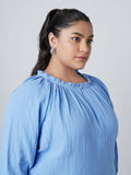 Gia Curves Blue Self-Textured Blouse