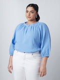 Gia Curves Blue Self-Textured Blouse