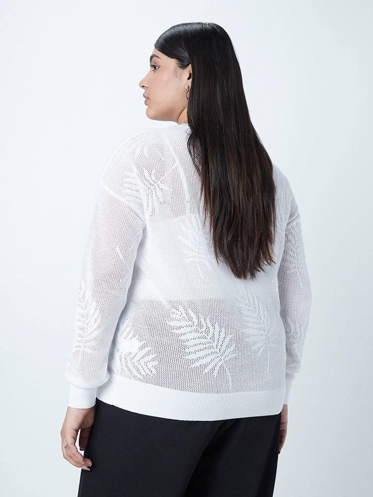 Gia Curves White Floral Patterned Knitted Top