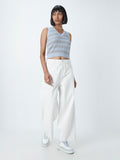 Nuon Dusty Blue Colour-Block Knitted Top