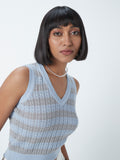 Nuon Dusty Blue Colour-Block Knitted Top