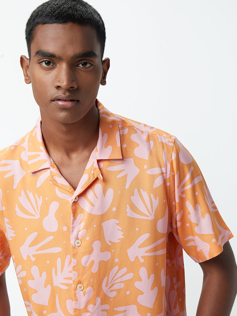 Nuon Orange Printed Relaxed-Fit Shirt